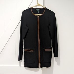 Lauren Ralph Lauren Long Zip-up Navy/Brown Sweater